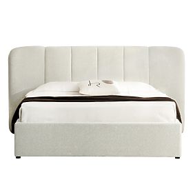 Pat de tapițerie Snoovia 160x200 cm, cu somieră și spațiu de depozitare, bej deschis, lectus