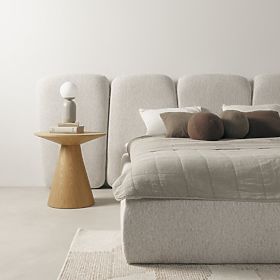 Pat tapitat Fencee 160x200 cm, cu somieră, rotunjit, bej deschis