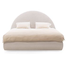 Pat tapițat Orbi 140x200 cm, cu somieră și spațiu de depozitare, rotunjit, bej, lectus