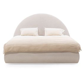 Pat tapițat Orbi 160x200 cm, cu somieră și spațiu de depozitare, rotunjit, bej