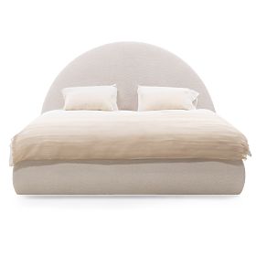 Pat tapițat Orbi 160x200 cm, cu somieră și spațiu de depozitare, rotunjit, bej, lectus