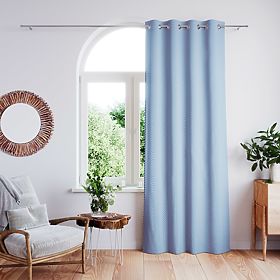 Perdea CLEAR culoare albastru închis motiv imprimat stil boho clasic cu inele metalice argintii