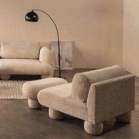 Puf oval Fragola bej deschis, boucle, forme rotunjite