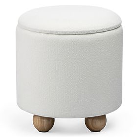 Puf tapițat Pebble, cu spațiu de depozitare, rotund, alb