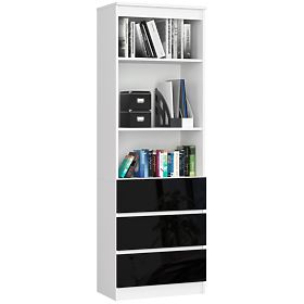 Raft de birou R 60 cm CLP 3 sertare 2 rafturi PK Alb / Negru Lucios
