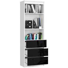 Raft de birou R 60 cm CLP 3 sertare 2 rafturi PK Alb / Negru Lucios