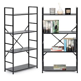 Raft larg din lemn cu 4 polițe modern LOFT negru, MODERNHOME