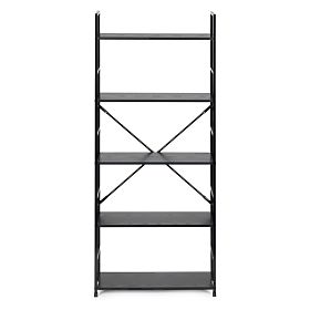 Raft larg din lemn modern LOFT cu 5 rafturi negre, MODERNHOME