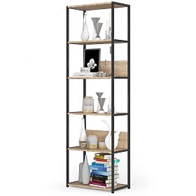 Raft metalic loft 60 cm - negru-stejar sonoma - 6 rafturi