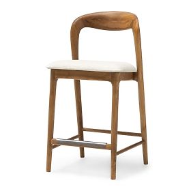 Scaun de bar din lemn Harper, rotunjit, natur/crem deschis