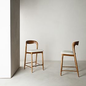 Scaun de bar din lemn Harper, rotunjit, natur/crem deschis