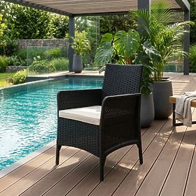Scaun de grădină cu pernă pentru balcon, terasă, grădină, negru MultiGarden