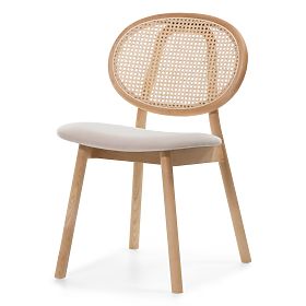 Scaun din lemn Monet cu împletitură vieneză, ratan, velur, natural/maro deschis