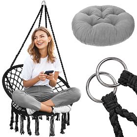 Scaun suspendat boho cu pernă neagră 490129A, Bluegarden