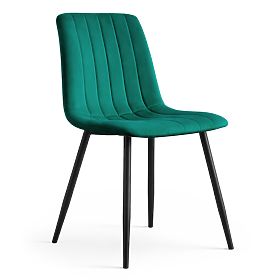 Scaun tapițat din catifea cu cusături verticale Verde Sticlă LIVO Picioare Negre