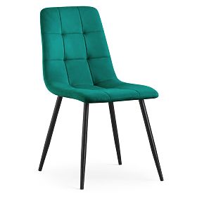 Scaun tapițat din velur cu cusături Verde Sticlă NERO Picioare negre