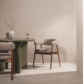 Scaun tapițat Giovani, maro deschis/lemn de stejar, rotunjit, lectus