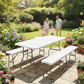 Set catering FETA WHITE masă + 2 bănci, Halmar