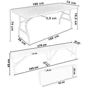 Set catering Ratan masă maro 180 cm + 2 bănci