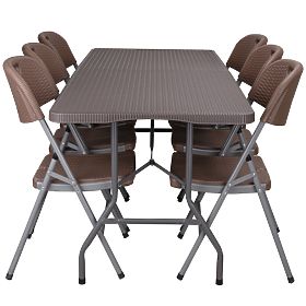 Set catering RATTAN masă 180 cm + 6 scaune