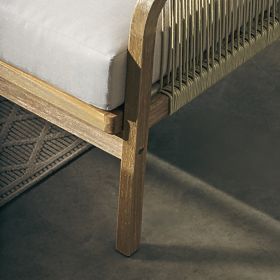 Set colțar de grădină cu masă Castello, împletitură, lemn de salcâm FSC, aspect de tec, bej