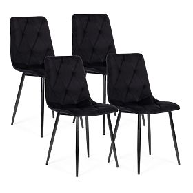 Set de 4 scaune matlasate din catifea pentru sufragerie și living - negre