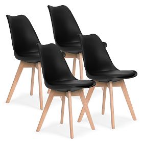Set de 4 scaune pentru living și sufragerie cu pernă din piele ecologică Negru ModernHome