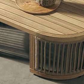 Set de colț pentru grădină cu masă Vetralla, împletitură, lemn de salcâm FSC, aspect de tec, bej des