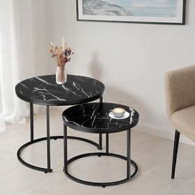 Set de două mese loft Galen Small Marmură Neagră, Halmar