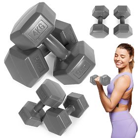 Set de gantere hexagonale 2x4 kg pentru fitness gri ModernHome