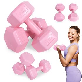 Set de gantere hexagonale 2x4 kg pentru fitness roz ModernHome