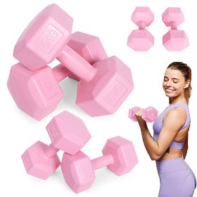 Set de gantere hexagonale 2x5 kg pentru fitness roz ModernHome
