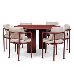 Set de grădină Amarello, masă rotundă 140 cm + 6 scaune, aluminiu, maro vin