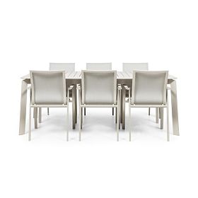 Set de grădină Canelli, masă extensibilă 205-286 cm + 6 scaune, aluminiu, bej deschis
