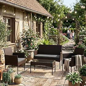 Set de mobilier de grădină din tehnoratan bancă masă scaune maro închis MultiGarden, MultiGarden