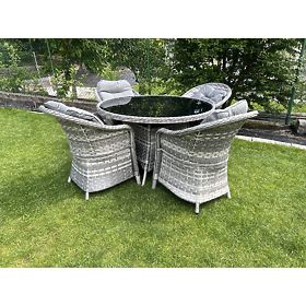 Set de mobilier de masă din tehnoratan (4 fotolii + masă rotundă) MODERNO gri deschis
