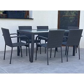 Set de mobilier de sufragerie din tehnoratan (masă 150×90 cm + 6 × scaune) AVVICENTE, negru