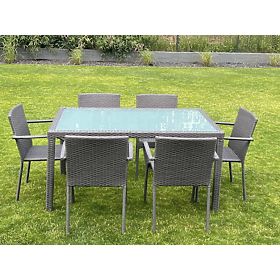 Set de mobilier de sufragerie din tehnoratan (masă 150x90cm + 6 scaune) AVVICENTE gri