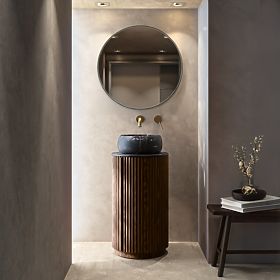 Set dulap cu blat și lavoar La promessa 40 cm, canelat, rotunjit, nuc închis/negru