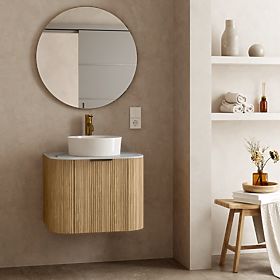 Set dulap cu blat și lavoar Matinale 60 cm, canelat, rotunjit, Glit White/acacia