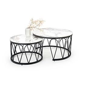 Set FORMOSA de 2 bănci, marmură albă / negru (2p=1buc), Halmar
