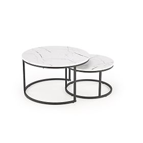 Set JAVA de 2 mese, marmură albă / negru (1p=1buc)
