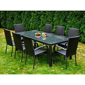 Set mare de masă din tehnoratan (masă 200x100cm + 8 scaune) SOTTILE negru