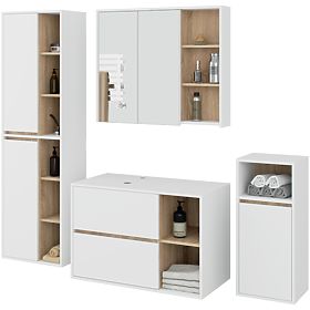 SET MOBILIER DE BAIE SUSPENDAT CU GĂURI VAMI ALB / STEJAR SONOMA