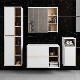 SET MOBILIER DE BAIE SUSPENDAT CU GĂURI VAMI ALB / STEJAR SONOMA