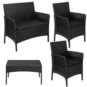 Set mobilier de grădină CAMELIA negru cu perne negre