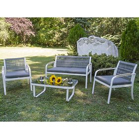 Set mobilier de grădină din aluminiu (2 x fotoliu, canapea + masă) RARO alb, gri