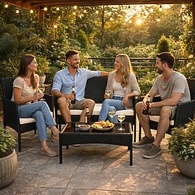 Set mobilier de grădină din tehnoratan bancă masă scaune negru MultiGarden, MultiGarden