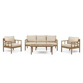 Set mobilier de grădină Mortlake lemn de eucalipt FSC, aspect de tec, bej deschis