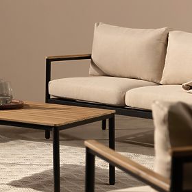 Set mobilier de grădină Porticello, aluminiu, lemn de salcâm FSC, aspect de tec, bej/negru